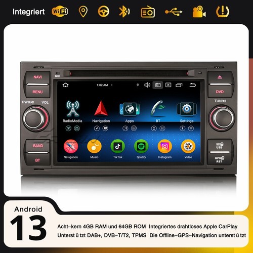64GB Navi Android 14 DAB+ Autoradio CarPlay Ford Focus Kuga C-Max Transit Fiesta