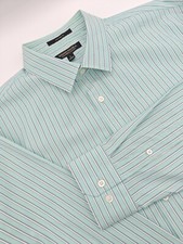      Banana Republic Men's L 16.5x34 Green Stripe Stretch Slim Fit Dress Shirt