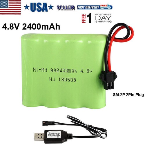 4.8V 2400mAh Ni-MH AA Battery Pack SM-2P 2Pin Plug w/USB Cable for RC Car Truck - Picture 2 of 9