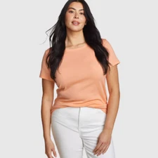 Eddie Bauer Short Sleeve T-shirt XL Peach Cotton Solid Tee Crew Neck Tops New