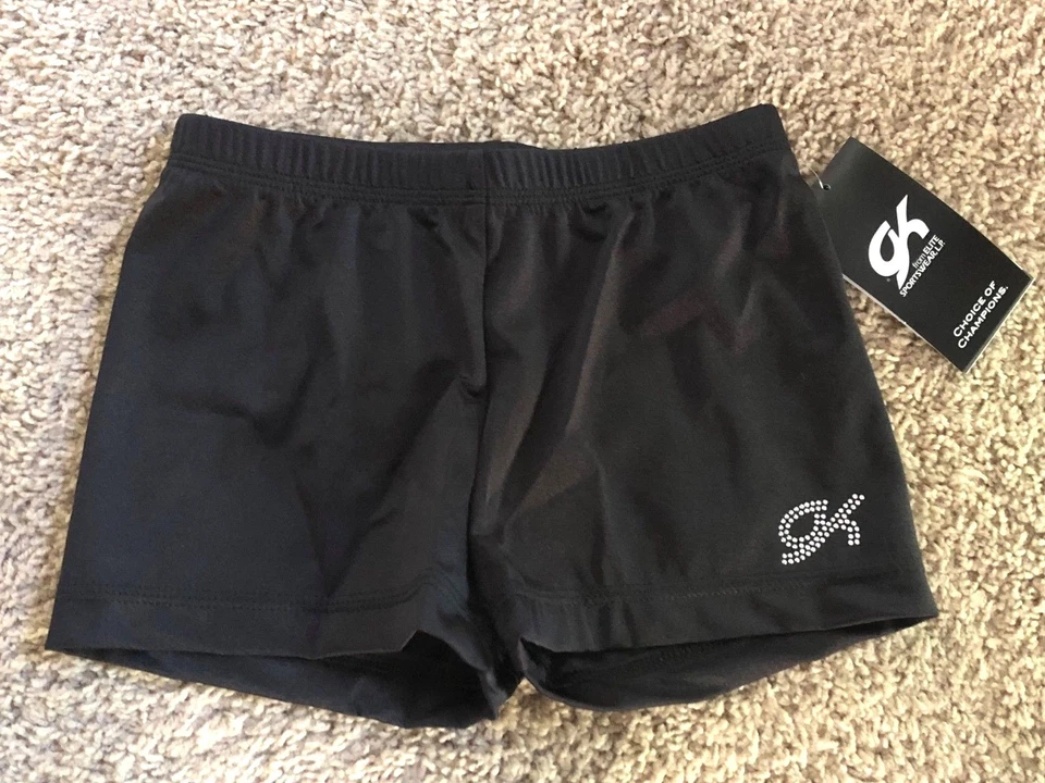 Shorts barra collant de ginástica preto GK Elite Stars novo com etiquetas nylon elastano criança adulto - Imagem 3 de 4