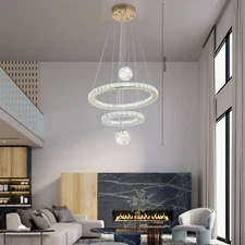 Modern LED Chandelier Dimmable 3 Color Crystal Ceiling Pendant Light Adjustable