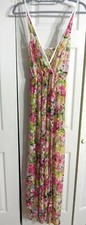 Sz Medium Large Sheer Mesh Pink Floral Maxi Dress Coverup Thigh High Slit