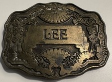 70  s Vintage Custom Name  LEE  The Old Time ODEN Inc. Western Framed Belt Buckle
