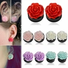 Pair Acrylic Ear Plugs Tunnels Pure Rose Flower Saddle Flesh Expanders Jewelry