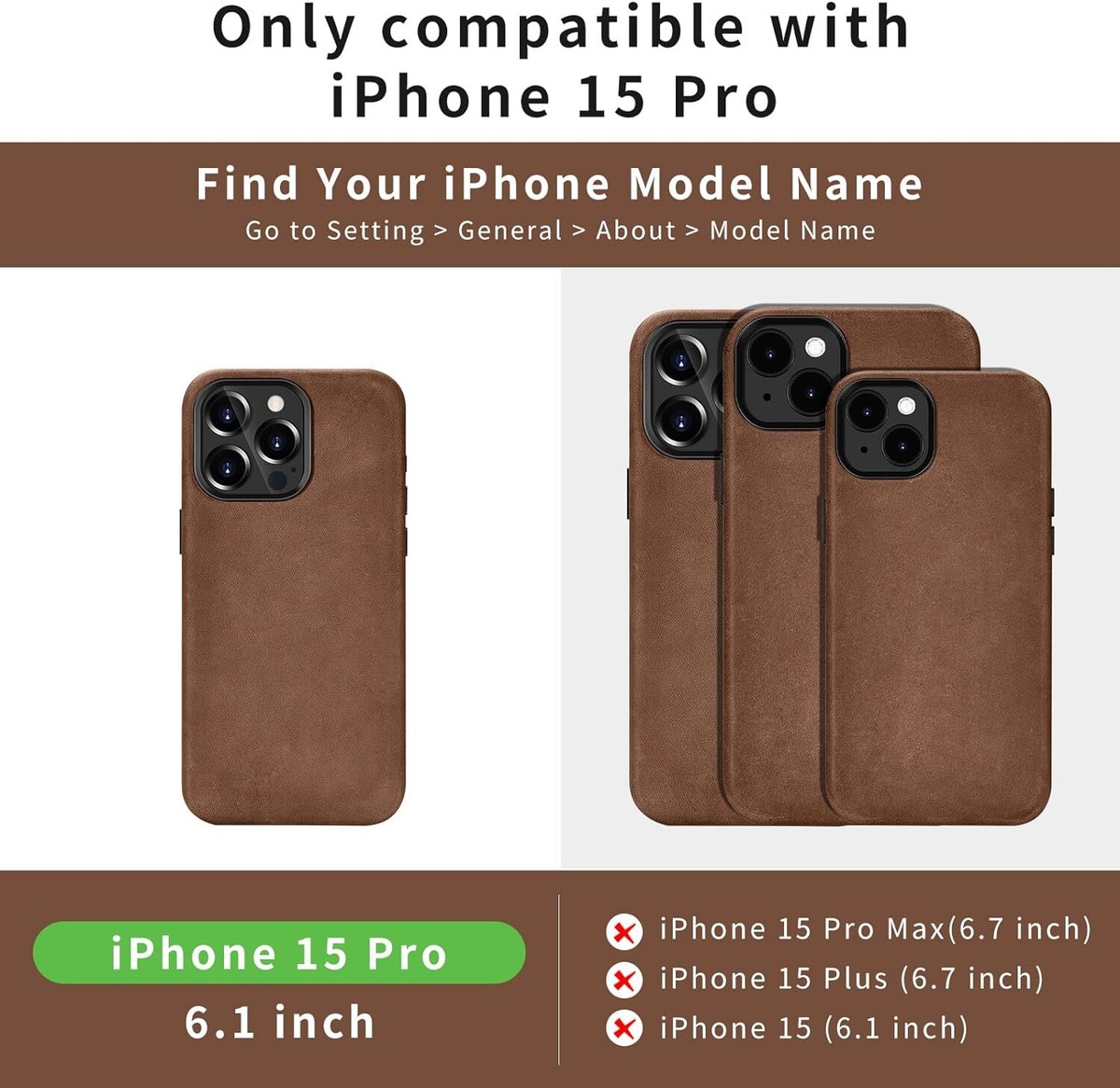 Belemay Compatible with iPhone 15 Pro Leather Case Magsafe