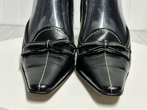 Vintage Y2K Pierre Dumas Black Pointy Toe Heels Bows Size 8.5M - Picture 4 of 13
