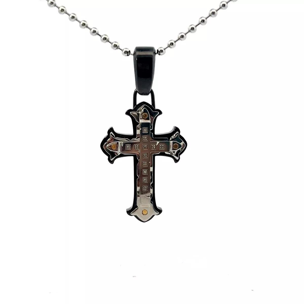 Men's Black Diamond Cross Pendant in Black Carbon Fiber