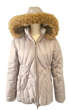 Ana A New Approach Gray Winter Puff Jacket With Faux Fur Detachable Hood Size S