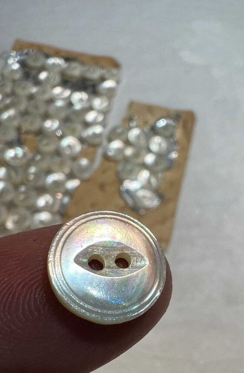 Antique Mother of Pearl Shirt- Dress Buttons, Exquisitely Carved, Fish Eye, Mint