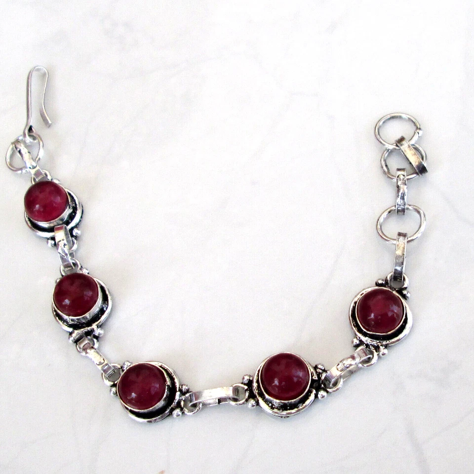 Natural Ruby jewelry handmade silver plated bracelet Jaipur jewelry adjustable - Image 3 of 4