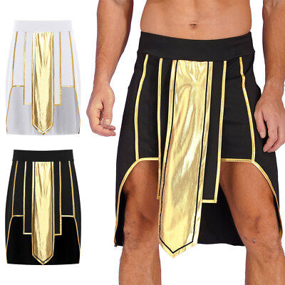 Men Ancient Greek Roman Costumes Contrast Color Toga Short Skirt Clubwear Party
