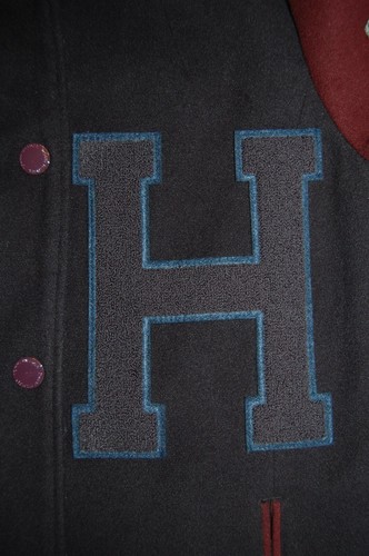 TOMMY HILFIGER soft varsity coat patches navy maroon Medium 8 10 - Picture 5 of 11