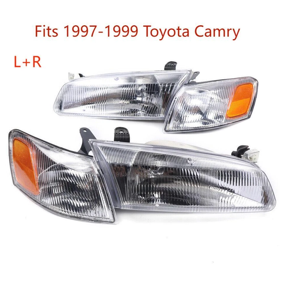 Left+Right Headlights Headlamps w/Corner Lights Set For Toyota Camry 1997-1999 Foto 2 de 4