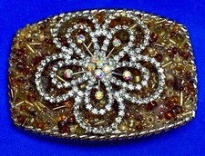 Chunky raised Flower dimensional Delori Designs belt buckle rhinestone accents 