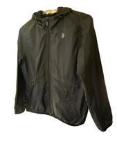 US Polo Assn Windbreaker Hooded Zip Jacket Black Sz XL Unisex Youth/Woman Sm-Med