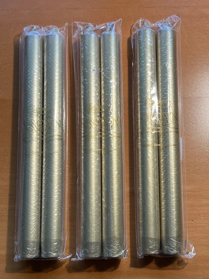 "Juego de 6 velas cónicas doradas metálicas Caspari de 10"" sin perfume sin humo sin goteo" Foto 4 de 4