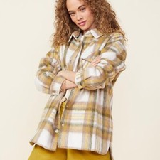 Monrow Multi Color Plaid Flannel Shacket Coat Jacket Sz S Nwt