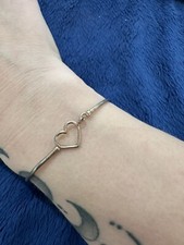 Dainty Sterling Silver 925 Heart Bangle Bracelet, 6.5in