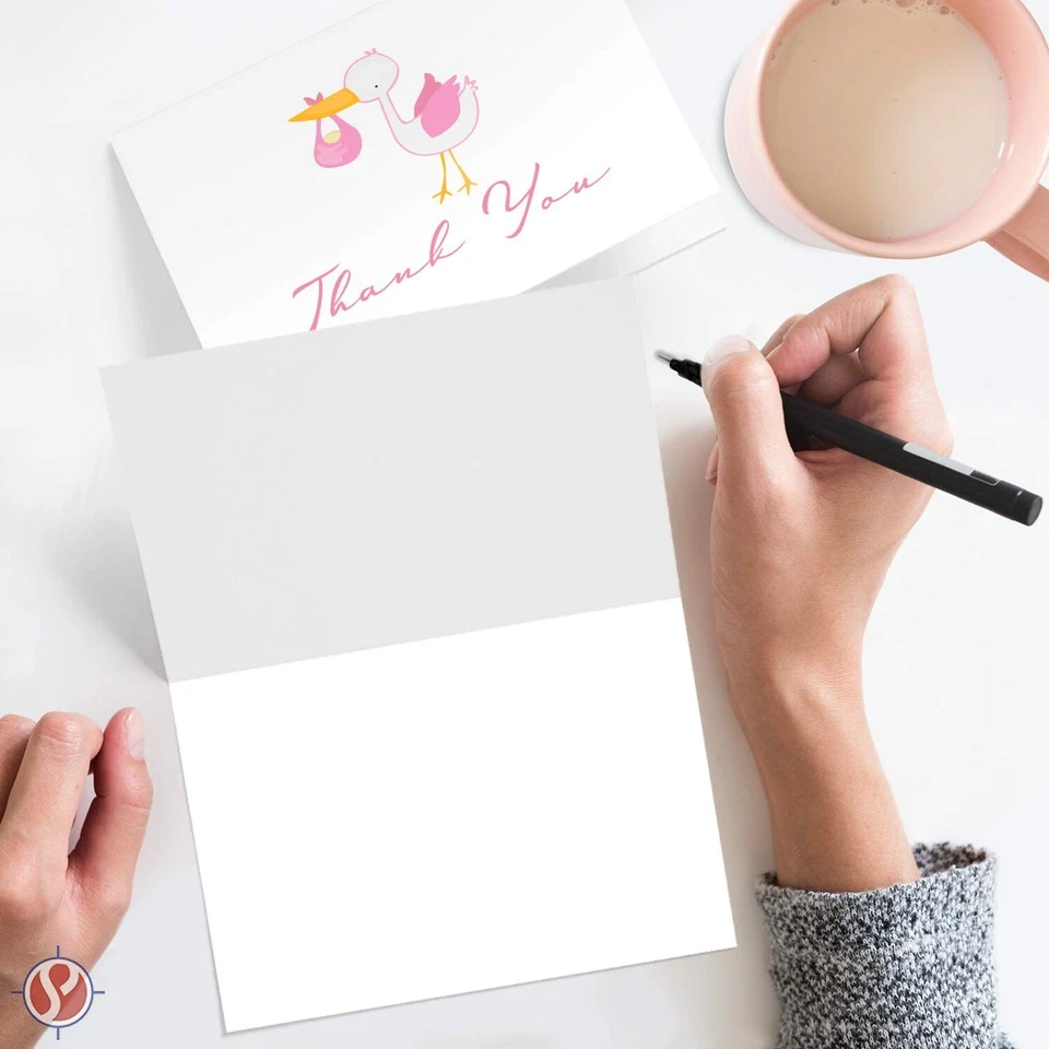 Открытки и конверты с розовым аистом для девочки - размер A2 - 25 в упаковке - Изображение 3 из 4