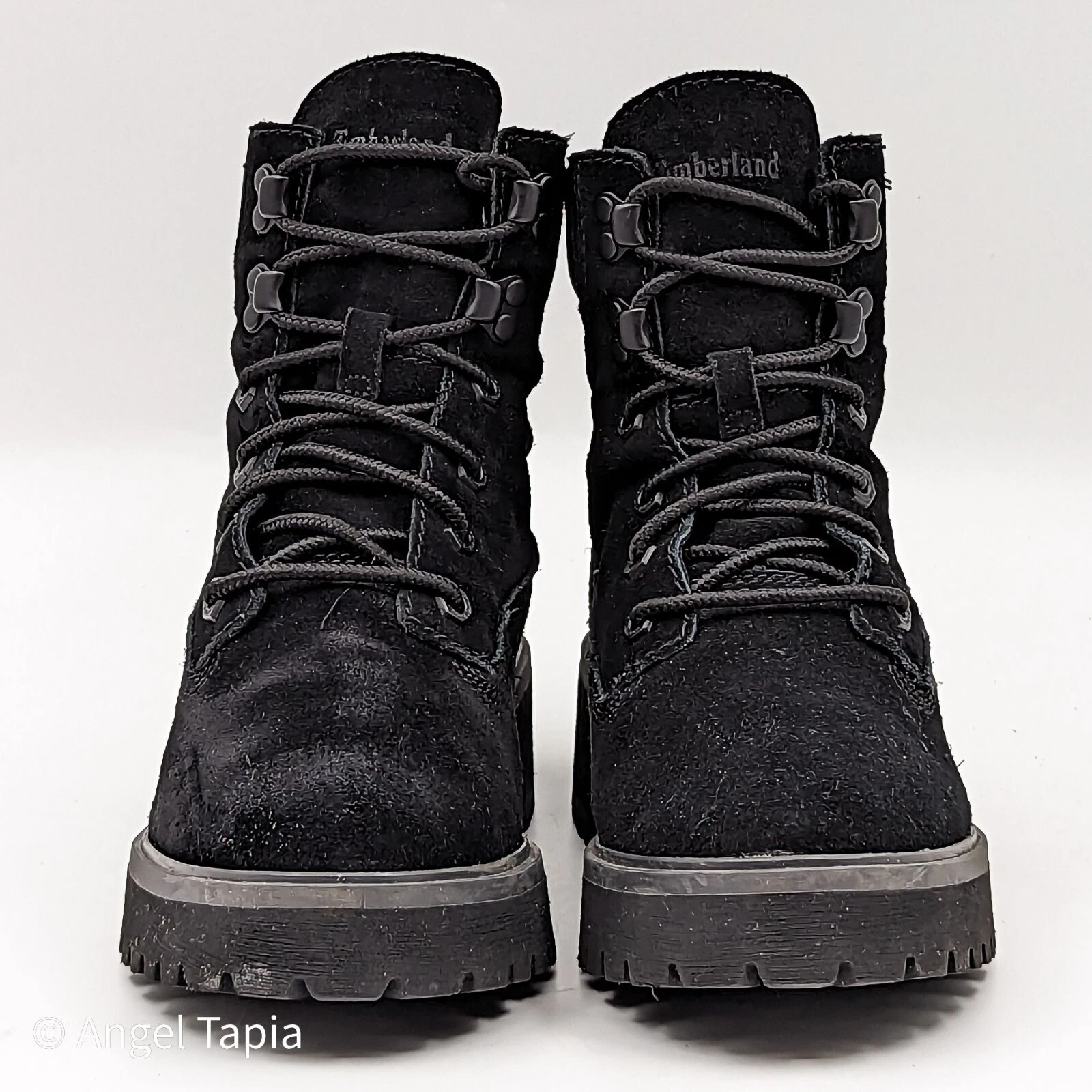 Stivali da combattimento Timberland donna Carnaby cool neri scamosciati stomper pizzo taglia 7 5