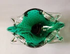 Vintage Italian MURANO crystal glass Bowl Controlled Bubble 2-tone Green & Clear
