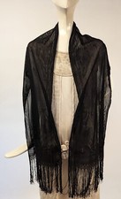 VINTAGE 1970  S FLUTE PLAYING FAUN  DANCING WOMAN LACE STYLE SCARF W FRINGE