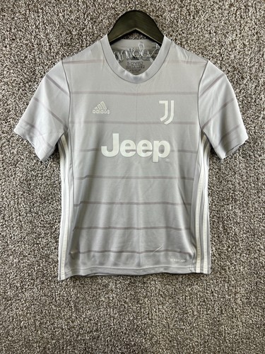Adidas Aeroready Gray SoccerJersey Jeep Logo Striped Boys Size 11/12Y M
