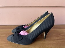 VERY RARE NEW GUCCI 36.5 BLACK SATIN CLASSIC BOW DETAIL PUMPS VINTAGE ITALY E3