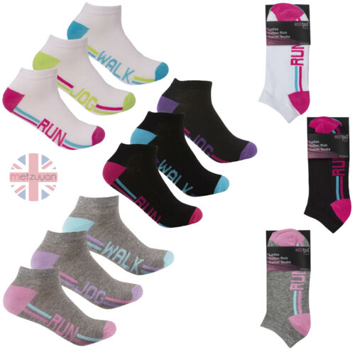 9 Pairs Ladies Sports Ankle Cotton Rich Trainer Sock Walk Running Multipack 4-8 - Picture 1 of 5