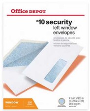 Office Depot 10 Security Left Window Envelopes 4 1/8" x 9 1/2" 634-008