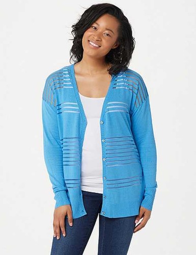 H Halston Sky Blue Transparent Striped 