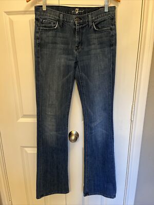 7 For All Mankind Sz 28 Basic Dark Wash Jeans Slightly Flared Long EUC!