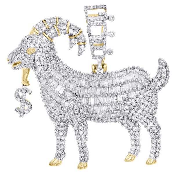 "10K Gelbgold Baguette Diamant Ziege Dollarzeichen AnhäNger 1.60 \" 3.33 Karat"-image