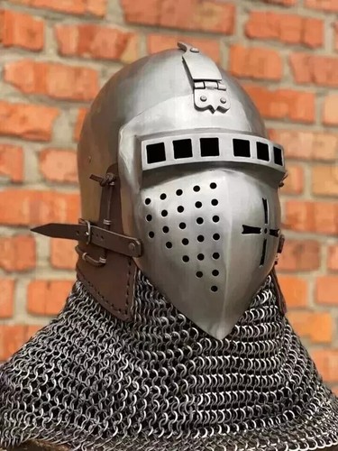Medieval Helmet Combat Bascinet Chainmail Helmet 16 Gauge Steel - Picture 2 of 4