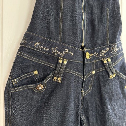 Mono Y2K Apple Bottoms Denim Oscuro Dorado Una Pieza Ajustado Tiro Bajo De Colección 9/10 - Imagen 7 de 15