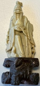 Antique Chinese Soapstone Hand Carved Figurine of Sho Lao, God of Longevity; 5"