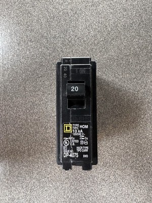 Square D DP-4075 HOM 10KA 120V 50/60 Hz Single Pole 20 Amp Circuit Breaker