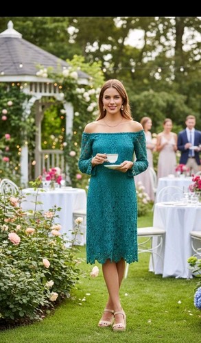 L&B LUCKY & BLESSED - WOMEN'S GREEN LACE 3/4 SLEEVE A-LINE DRESS - SIZE M NWOT
