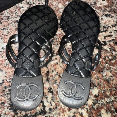 CHANEL COCO MARK Camellia Sandals Jelly Flip Flops Women Size EU