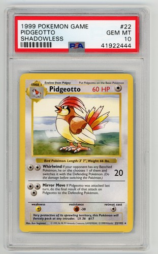 Pidgeotto (Shadowless) graded PSA 10 for sale on eBay
