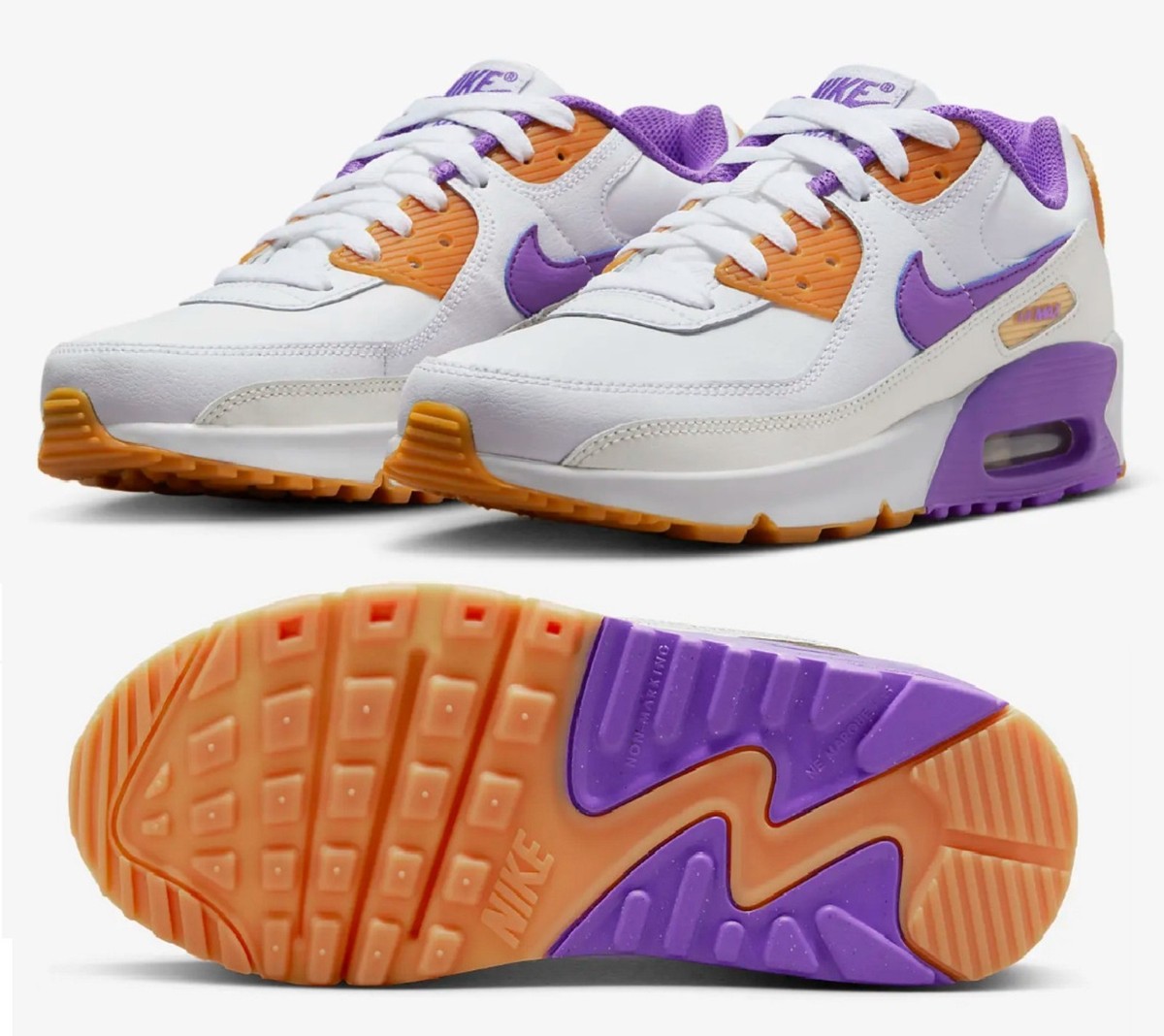NIKE Air Max 90 (Grape,Orange)2足出品 NEW Nike Air Max 90 LTR Shoes, White/Citron/Grape, DV3607-103, Sz