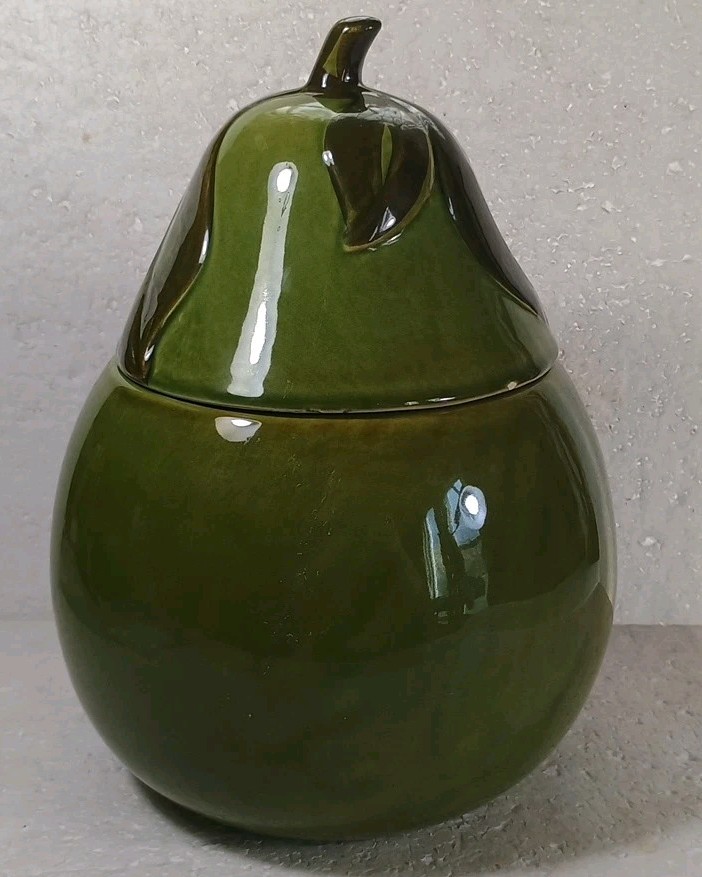 Los Angeles Pottery Cookie Jar 11 Green Pear Shaped 12" Vintage 1960's Or 70's 