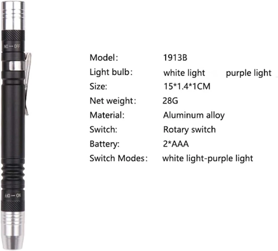 Linterna UV Led Mini Linterna Uv 395Nm Luz Violeta Blanco Violeta 2 En 1 Lintern - Imagen 4 de 4