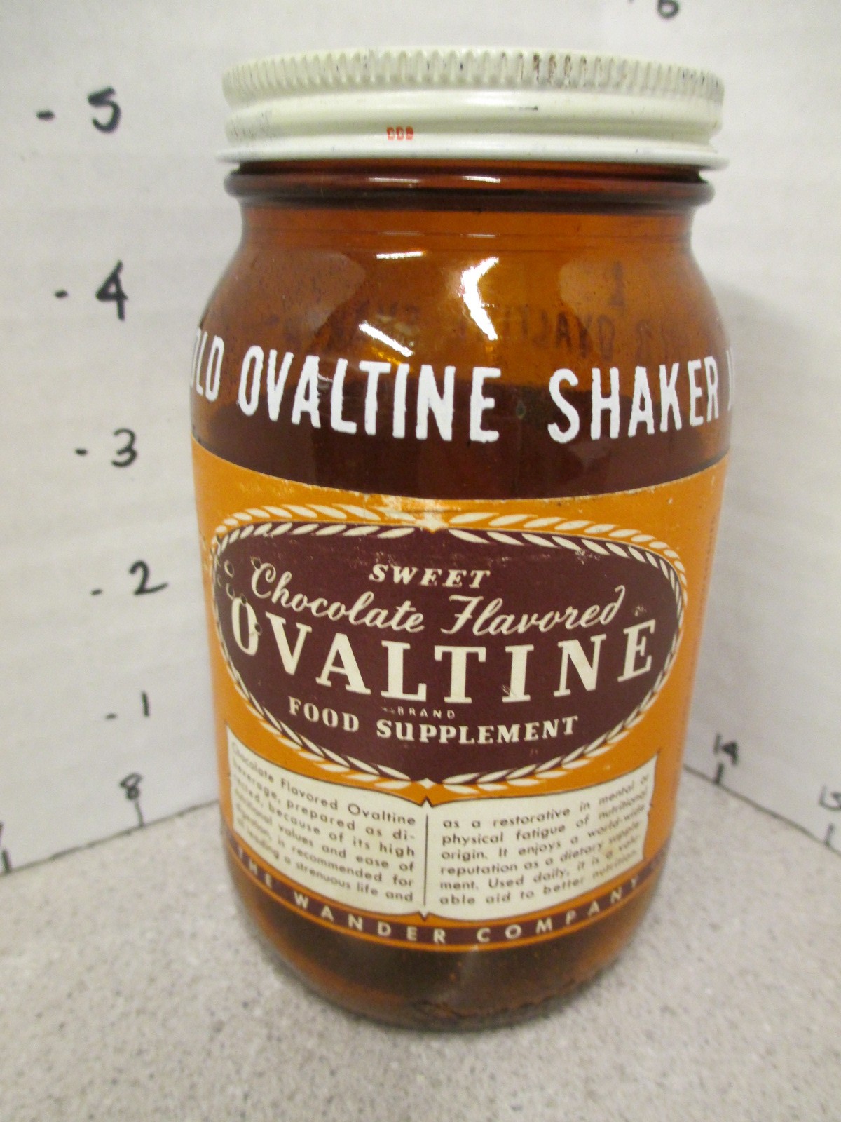 OVALTINE Shake jar 1940s chocolate drink mix Captain Midnight radio show premium