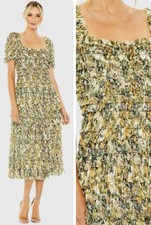 Mac Duggal Multicolor Short Sleeve Micro Ruffle Midi Cocktail Dress Size 16 NWT