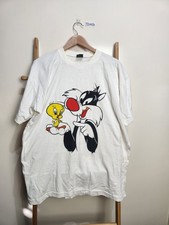 VINTAGE No Brand Sylvester Tweety White Cotton Graphic T-shirt Size XL