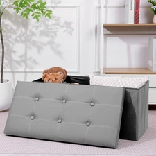 30" Folding Storage Ottoman Bench 110L Capacity PU Leather Foot Rest Stool Cube