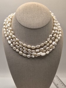 Necklace Button White Cultured Pearls High Luster Knotted Eternity 32" Inches