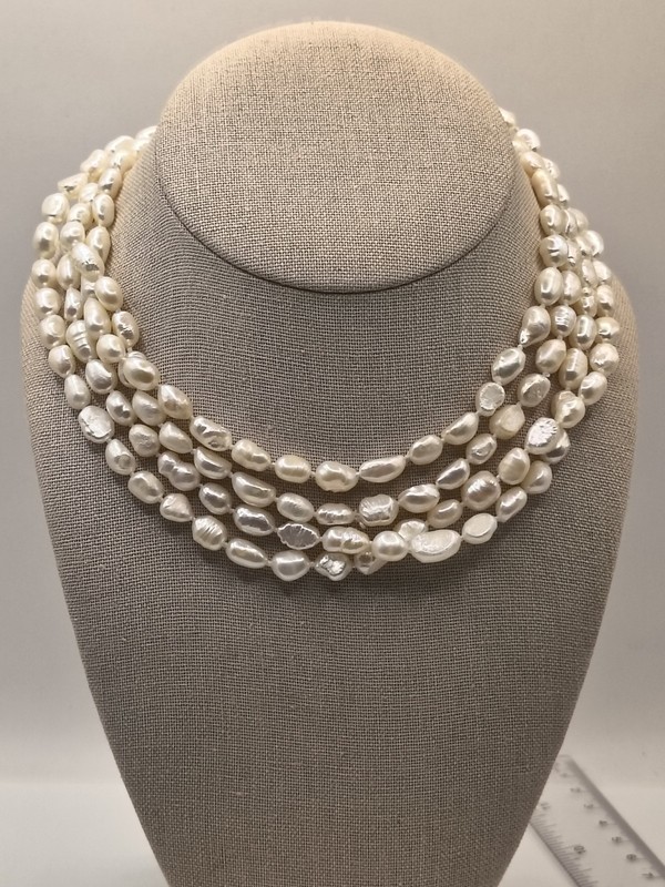 Necklace Button White Cultured Pearls High Luster Knotted Eternity 32" Inches